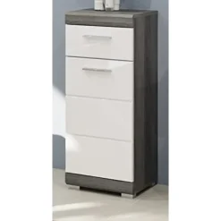 Rootz badeværelse smal kommode - træmateriale - hvid højglansfronter - røget sølvkrop - kompakt - 37 x 88 x 31 cm