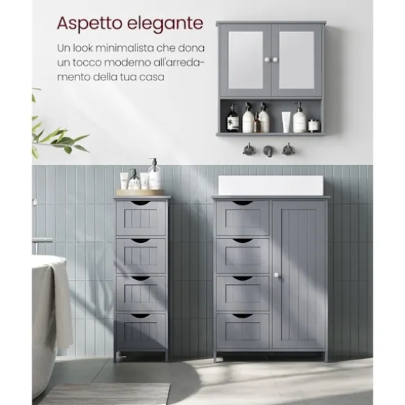 Rootz Badeværelsesmøbler - Opbevaringsskab - Organizer - MDF-plade - 30 cm x 30 cm x 82 cm - Mystic Grey - Monteringssæt - Anti-Tip-enhed - 90 kg Topb | Fyndiq