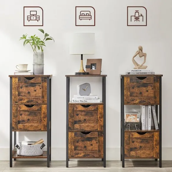Rootz Badeværelsesskab - 2 Skuffer Badeværelsesskab - Opbevaringsskab - Multi-Purpose Opbevaringsskab - Spånplade/Stål - Vintage Brun-sort - 37 x 30 x | Fyndiq