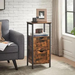 Rootz Badeværelsesskab - 2 Skuffer Badeværelsesskab - Opbevaringsskab - Multi-Purpose Opbevaringsskab - Spånplade/Stål - Vintage Brun-sort - 37 x 30 x | Fyndiq