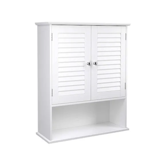 Rootz badeværelsesskab - Opbevaringsskab - Hygiejneorganisering - Hvid MDF - 60 cm x 20 cm x 70 cm - Åbent rum - Justerbar hylde - Forkromede knopper | Fyndiq