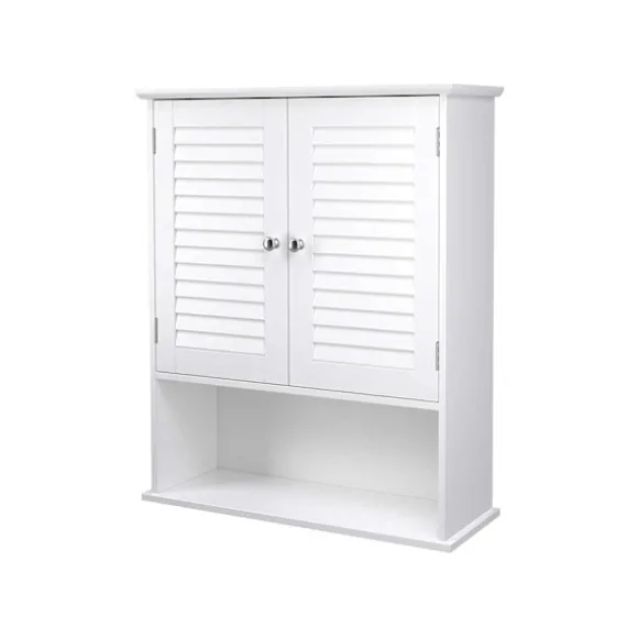 Rootz badeværelsesskab - Opbevaringsskab - Hygiejneorganisering - Hvid MDF - 60 cm x 20 cm x 70 cm - Åbent rum - Justerbar hylde - Forkromede knopper | Fyndiq