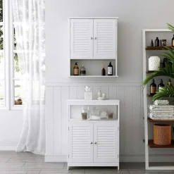Rootz badeværelsesskab - Opbevaringsskab - Hygiejneorganisering - Hvid MDF - 60 cm x 20 cm x 70 cm - Åbent rum - Justerbar hylde - Forkromede knopper | Fyndiq