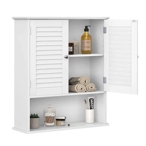 Rootz badeværelsesskab - Opbevaringsskab - Hygiejneorganisering - Hvid MDF - 60 cm x 20 cm x 70 cm - Åbent rum - Justerbar hylde - Forkromede knopper | Fyndiq