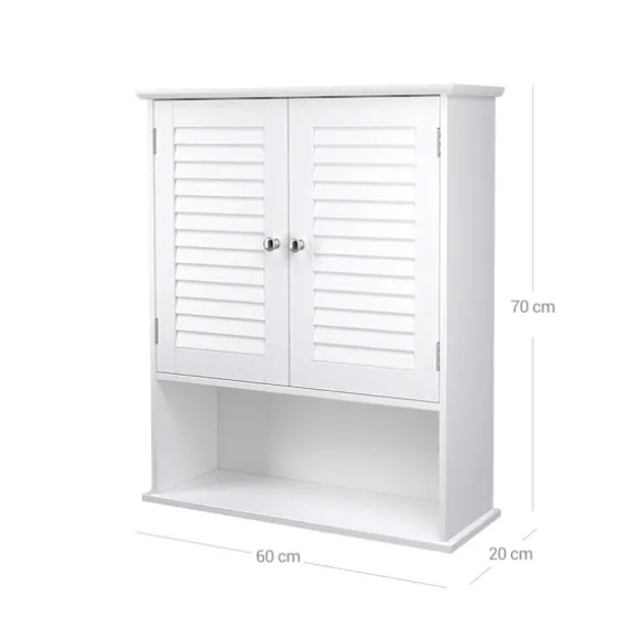 Rootz badeværelsesskab - Opbevaringsskab - Hygiejneorganisering - Hvid MDF - 60 cm x 20 cm x 70 cm - Åbent rum - Justerbar hylde - Forkromede knopper | Fyndiq