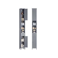 Rootz Badeværelsets kabinet - Slim Storage Unit - MDF Arrangør - Grå finish - Max Load 45 kg - 19,5 cm x 21,4 cm x 180 cm