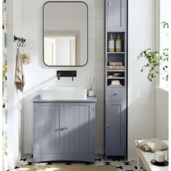 Rootz Badeværelsets kabinet - Slim Storage Unit - MDF Arrangør - Grå finish - Max Load 45 kg - 19,5 cm x 21,4 cm x 180 cm