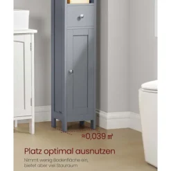 Rootz Badeværelsets kabinet - Slim Storage Unit - MDF Arrangør - Grå finish - Max Load 45 kg - 19,5 cm x 21,4 cm x 180 cm
