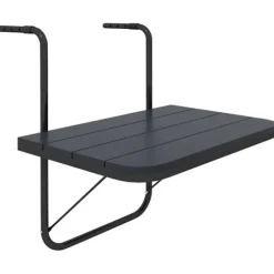 Rootz Balcony Hængebord - Havebord - Sammenklappelig - Højdejusterbar - Aluminiumsstel - Plastbordplade - Træeffekt - Sort - 60cm x 40cm x 64cm