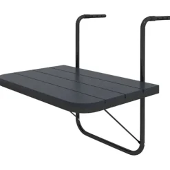 Rootz Balcony Hængebord - Havebord - Sammenklappelig - Højdejusterbar - Aluminiumsstel - Plastbordplade - Træeffekt - Sort - 60cm x 40cm x 64cm