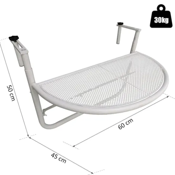 Rootz Balcony Hængebord - Hvid - Metal - 23,62 cm x 17,71 cm x 19,68 cm
