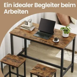 Rootz Bar Table Set - Pub Table - Bistro Set - Rumbesparende - Holdbart træspanel og jern - Tabel: 120x60x90cm, stol: 40x30x65cm