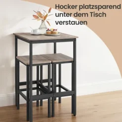 Rootz Bar Table Set - Spisebord - Højt øverste bord - Rumbesparende design - 60 cm x 60 cm x 90 cm, afføring 30 cm x 40 cm x 65 cm