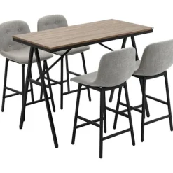 Rootz Barbord - Barstole i industrielt design - Knapsyning - Imiteret linned - Spånplade - Grå + Sort - 120cm x 60cm x 91cm