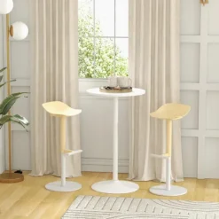 Rootz Barbord - Bord til 2 personer - Moderne design - Rundt bord - Pulverlakeret stål - Hvid - 60 x 60 x 102 cm