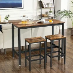 Rootz Barbord - Industrielt look - 2 barstole - Pubbord - Højt barbord - Firkantet pubbord - Justerbart barbord - Bistrobord - Spånplade - Jern - Mørk | Fyndiq
