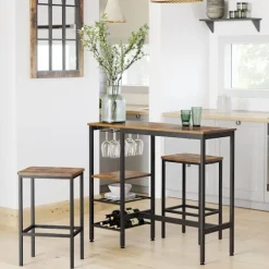 Rootz Barbord med beslag - Pubbord - Stående skrivebord - Spånpladestål - 110 cm x 40 cm x 90 cm - Vintage Brun-Sort - 12,3 kg