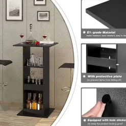 Rootz Barbord med hylder - Spisebord - Opbevaringsskab - Pladsbesparende - Massivt træmateriale - 60cm x 60cm x 112cm - Lys Eg + Hvid
