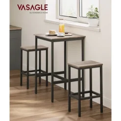 Rootz barbordssæt - Greige broget blæk, sort - spånpladestål - bistrostole - Høj belastningskapacitet - 60 cm x 60 cm x 90 cm