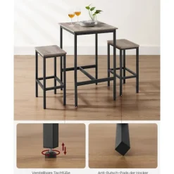 Rootz barbordssæt - Greige broget blæk, sort - spånpladestål - bistrostole - Høj belastningskapacitet - 60 cm x 60 cm x 90 cm