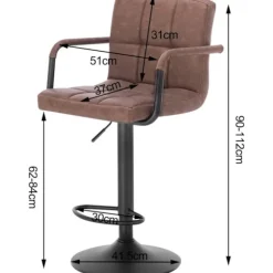 Rootz Barstol - Bordskammel - Justerbar barstol - Kunstlæder - Metalstel - Ergonomisk design - Holdbar - Stilfuld - 51 cm x 37 cm Sæde, 90 cm - 112 cm | Fyndiq
