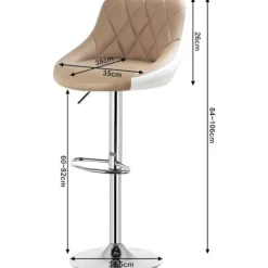 Rootz Barstol - Justerbar bordstol - Drejelig barstol - Komfortabel, Alsidig, Holdbar - Forkromet stål, Kunstlæder - 38cm x 35cm, Højde 84cm-106cm