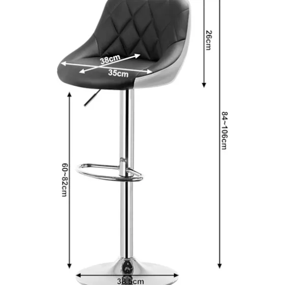 Rootz barstol - Justerbar bordstol - Drejelig barstol - Komfortabel, stilfuld, holdbar - Forkromet stål, imiteret læder - 38cm x 35cm, Højde 84cm-106c | Fyndiq