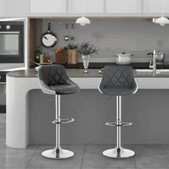 Rootz barstol - Justerbar bordstol - Drejelig barstol - Komfortabel, stilfuld, holdbar - Forkromet stål, imiteret læder - 38cm x 35cm, Højde 84cm-106c | Fyndiq
