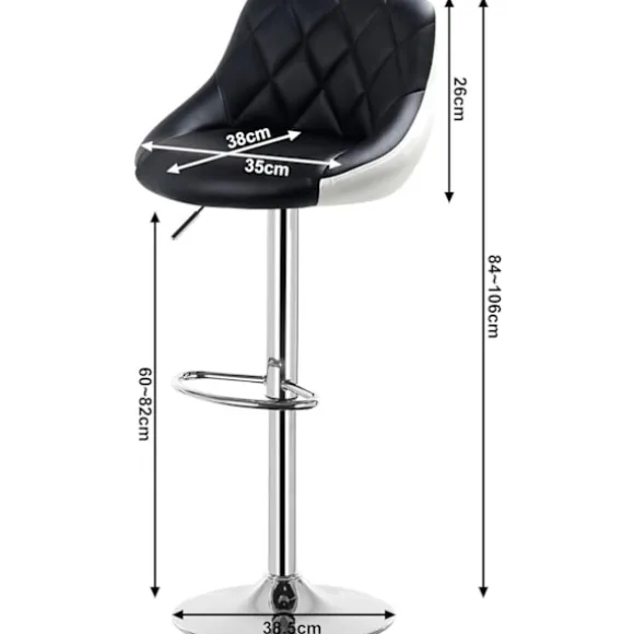 Rootz Barstol - Justerbar bordstol - Drejelig barstol - Komfortabel, ergonomisk, nem montering - Forkromet stål, imiteret læder - 38cm x 35cm, 84cm-10 | Fyndiq