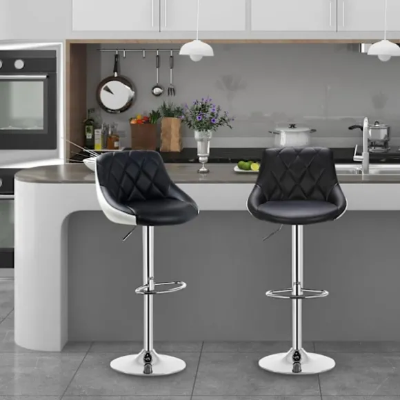 Rootz Barstol - Justerbar bordstol - Drejelig barstol - Komfortabel, ergonomisk, nem montering - Forkromet stål, imiteret læder - 38cm x 35cm, 84cm-10 | Fyndiq