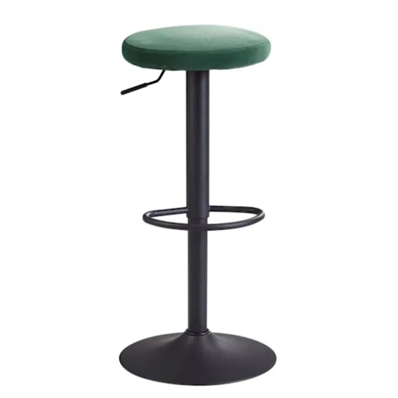 Rootz barstol fløjlsgrøn skammel uden ryglæn 58 - 79 cm - Køkkentaburet stof - metal 100kg - Design barstol bordstol roterende bistrostol