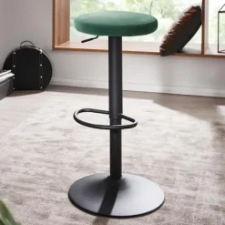 Rootz barstol fløjlsgrøn skammel uden ryglæn 58 - 79 cm - Køkkentaburet stof - metal 100kg - Design barstol bordstol roterende bistrostol