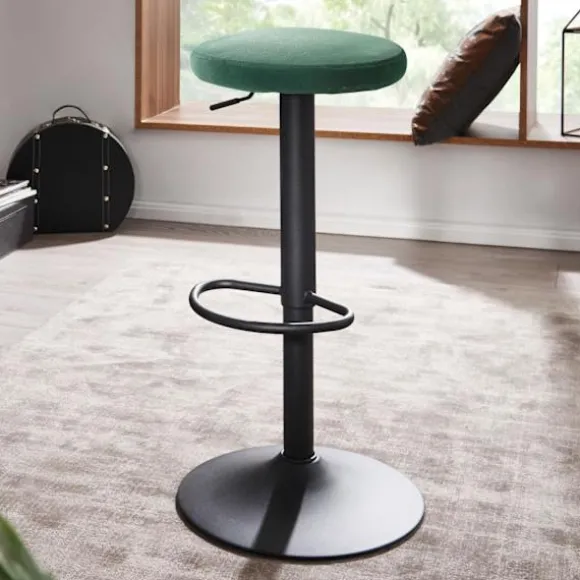 Rootz barstol fløjlsgrøn skammel uden ryglæn 58 - 79 cm - Køkkentaburet stof - metal 100kg - Design barstol bordstol roterende bistrostol