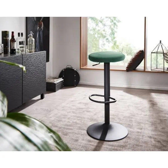 Rootz barstol fløjlsgrøn skammel uden ryglæn 58 - 79 cm - Køkkentaburet stof - metal 100kg - Design barstol bordstol roterende bistrostol