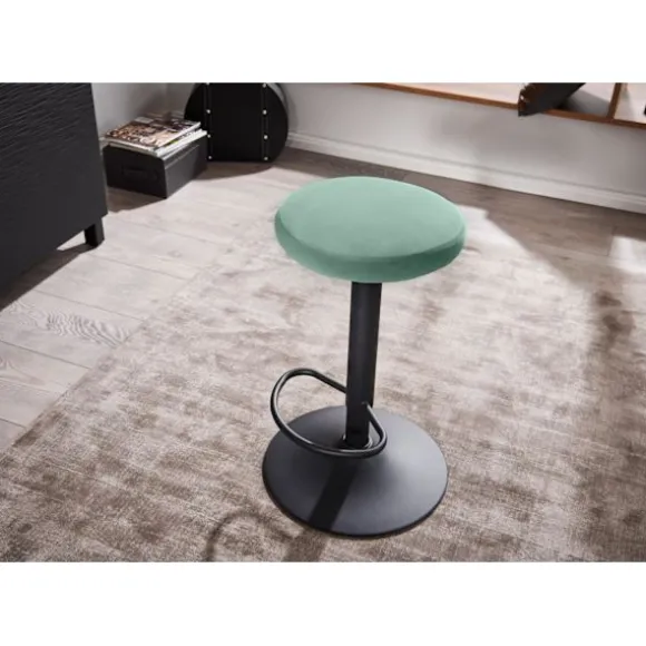 Rootz barstol fløjlsgrøn skammel uden ryglæn 58 - 79 cm - Køkkentaburet stof - metal 100kg - Design barstol bordstol roterende bistrostol