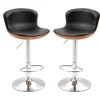 Rootz Barstole - Fodstøtte - Sæt med 2 - Højdejusterbar - Roterbar - 46 x 53,5 x 85-106 cm - Sort - Sølv - PU