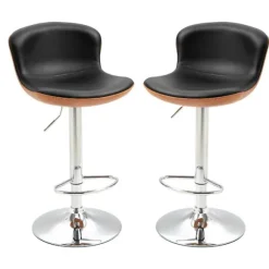 Rootz Barstole - Fodstøtte - Sæt med 2 - Højdejusterbar - Roterbar - 46 x 53,5 x 85-106 cm - Sort - Sølv - PU