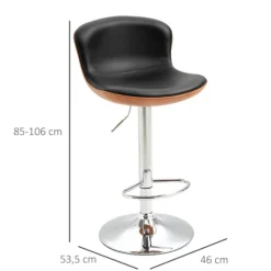 Rootz Barstole - Fodstøtte - Sæt med 2 - Højdejusterbar - Roterbar - 46 x 53,5 x 85-106 cm - Sort - Sølv - PU