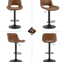 Rootz Barstolesæt i imiteret læder - Bordskamler - Vintage imiteret læder - Vandtæt - 48 cm x (85-105,5 cm) x 49 cm