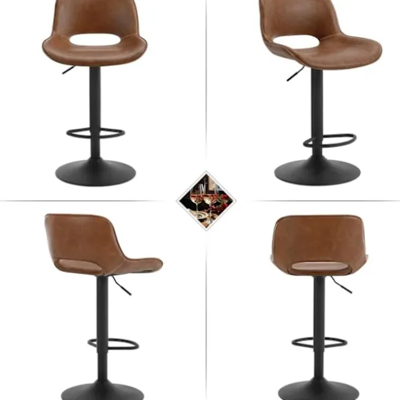 Rootz Barstolesæt i imiteret læder - Bordskamler - Vintage imiteret læder - Vandtæt - 48 cm x (85-105,5 cm) x 49 cm