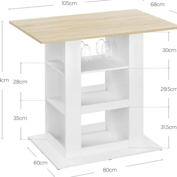 Rootz Bart -bord med opbevaring - Hjemstangsbord - Multifunktionsbetælling - 2 glasholdere - 105 cm x 94 cm x 68 cm - Brun, hvid