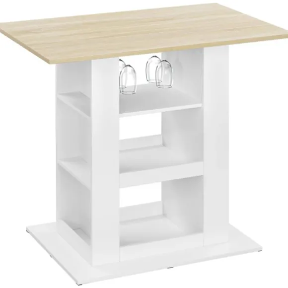Rootz Bart -bord med opbevaring - Hjemstangsbord - Multifunktionsbetælling - 2 glasholdere - 105 cm x 94 cm x 68 cm - Brun, hvid