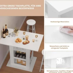 Rootz Bart -bord med opbevaring - Højt bord - Counter Table - Robust & Scratch -resistente - 105 cm x 94 cm x 68 cm - Hvid