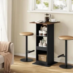 Rootz Bart Table - Bar Table - Spisebord - Rumbesparende design - 112 cm højde - brun, sort - 60 cm x 60 cm - 3 opbevaringshylder