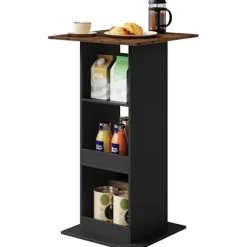 Rootz Bart Table - Bar Table - Spisebord - Rumbesparende design - 112 cm højde - brun, sort - 60 cm x 60 cm - 3 opbevaringshylder