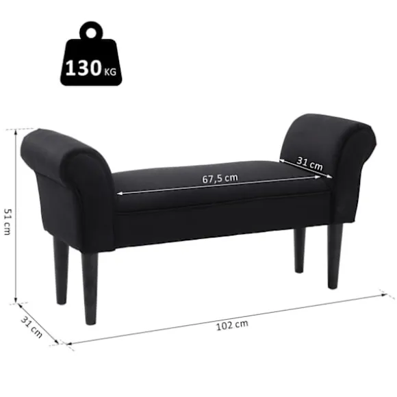 Rootz BedBench - Sort - Konstrueret træ, skum - 40,15 cm x 12,2 cm x 20,07 cm
