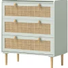 Rootz Bedroom Chest of skuffer - Beklædningsopbevaring - Rattan Fronts - Anti -Tipping Design - 80L x 40W x 87,5 timer cm - Grøn og brun MDF