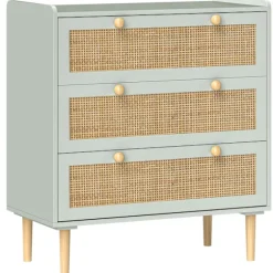 Rootz Bedroom Chest of skuffer - Beklædningsopbevaring - Rattan Fronts - Anti -Tipping Design - 80L x 40W x 87,5 timer cm - Grøn og brun MDF