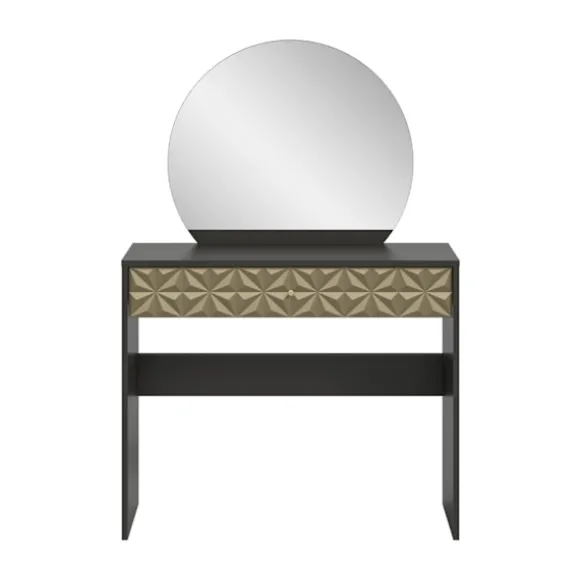 Rootz Black and Brown Dressing Table - Vanity Table - Makeup Desk - Ample Storage - 90x133x39cm