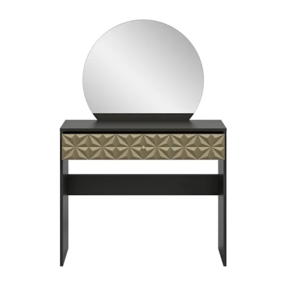 Rootz Black and Brown Dressing Table - Vanity Table - Makeup Desk - Ample Storage - 90x133x39cm